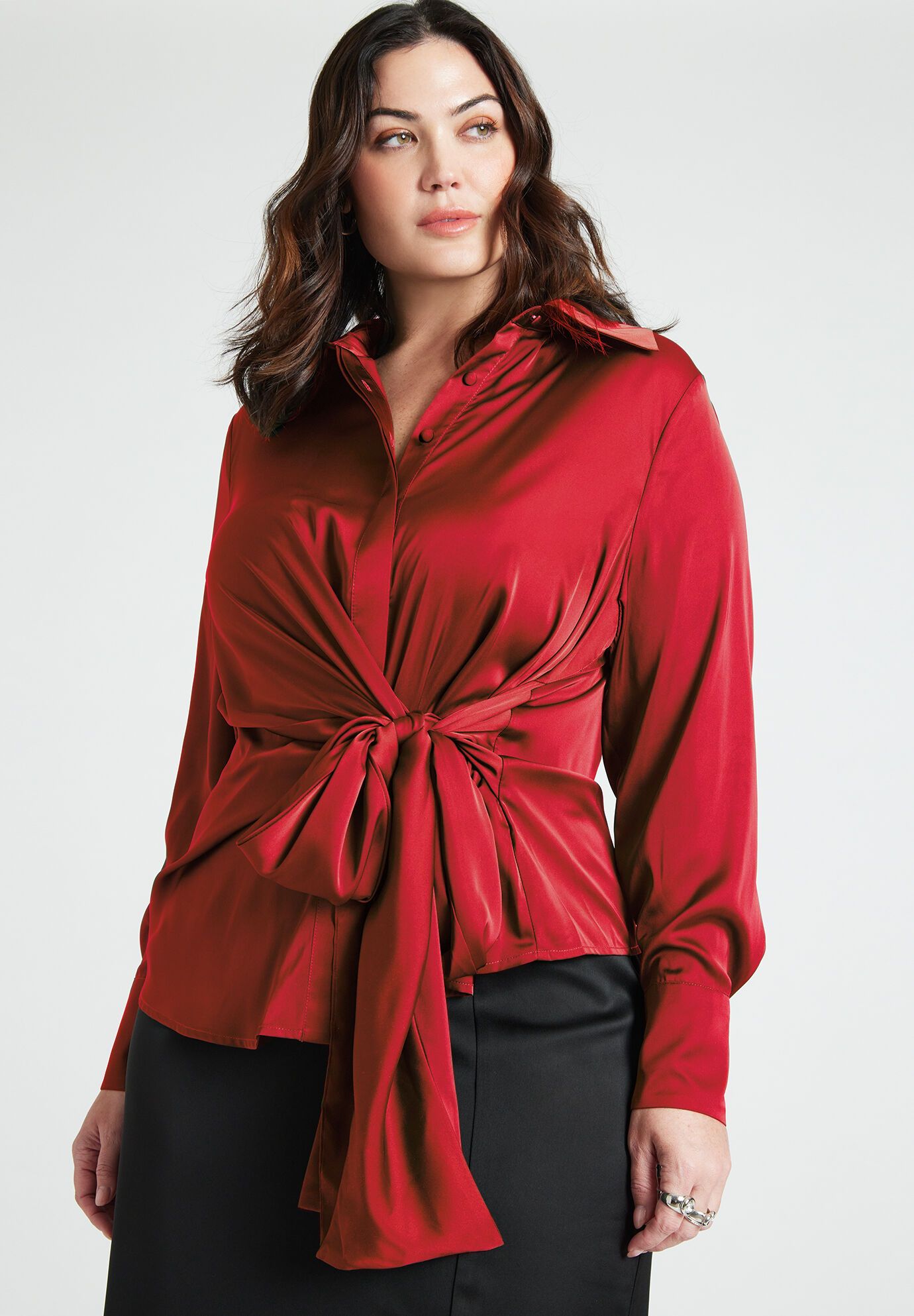 Satin Collared Blouse with Bow | Eloquii