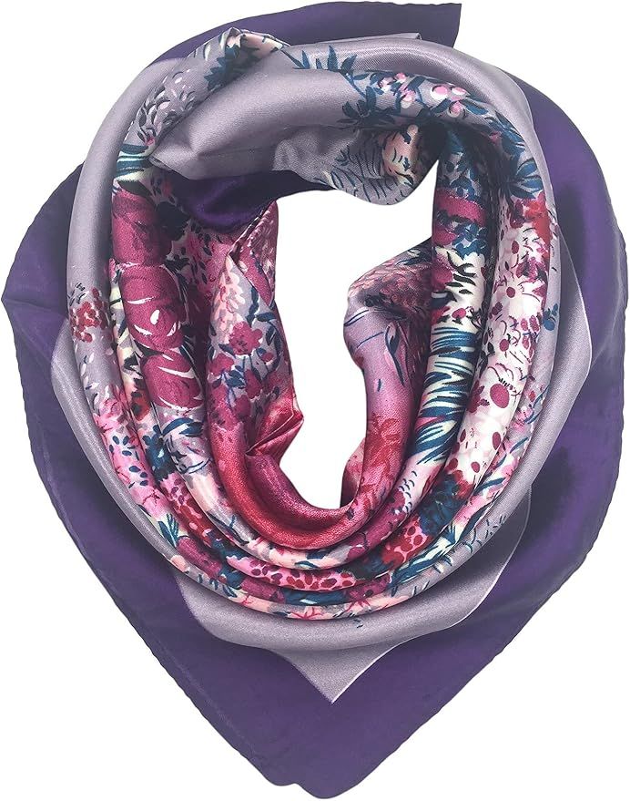 YOUR SMILE Polyester Scarf Women’s Fashion Pattern Large Square Satin Headscarf 35''x35'' | Amazon (US)