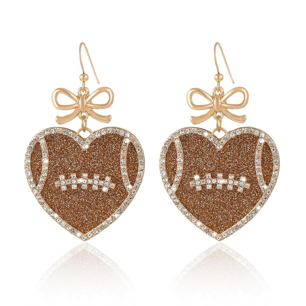 Football Dangle Earrings for Women | Bow Heart Football Earrings | Game Day Earrings | Jewelry Gi... | Amazon (US)