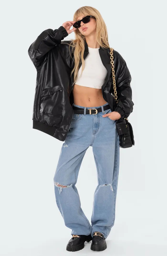 Oversize Faux Leather Bomber Jacket | Nordstrom