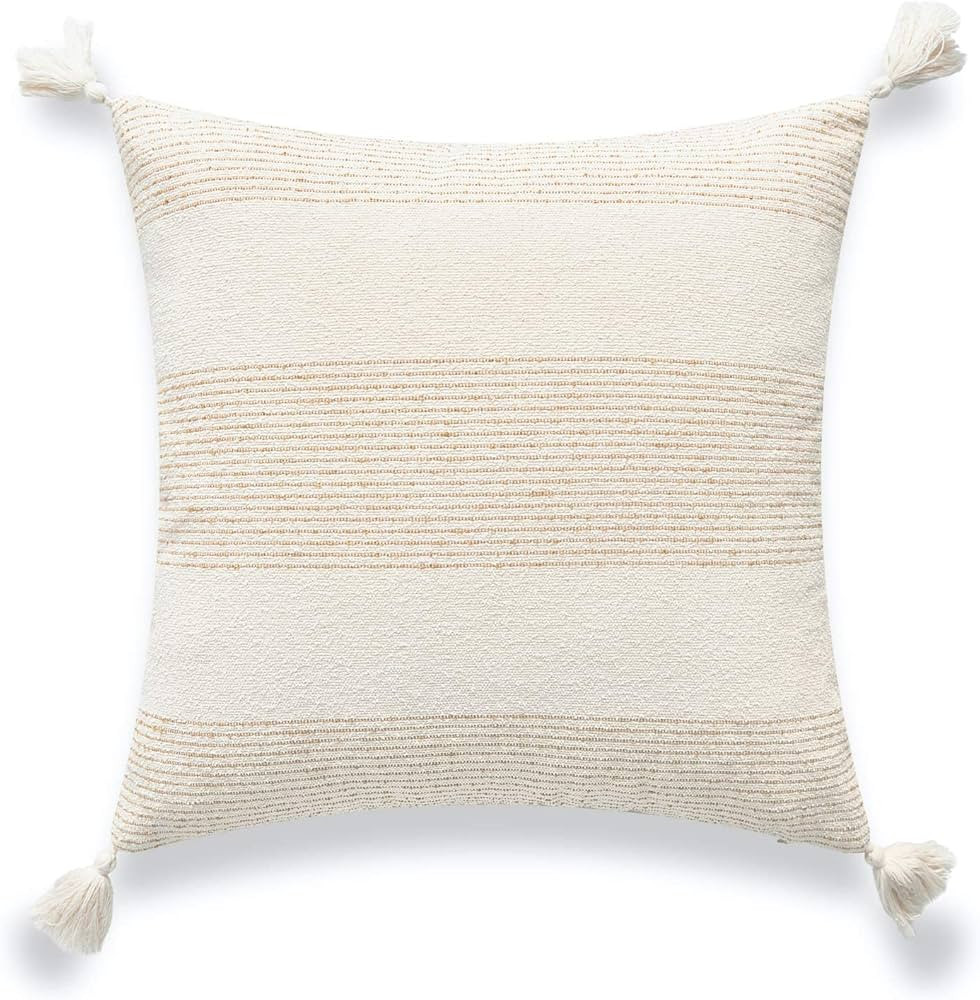 Modern Boho Morrocan Decorative Pillow Cover ONLY for Couch, Sofa, or Bed, Golden Yellow Bold Str... | Amazon (US)