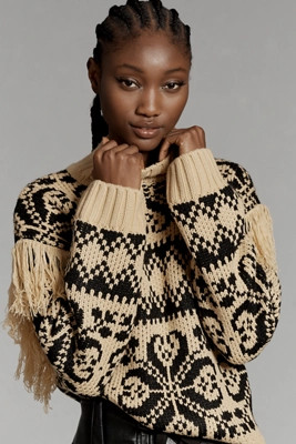 English Factory Fringe-Sleeve Mock-Neck Sweater | Anthropologie (US)