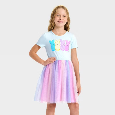 Girls' Peeps Easter Rainbow Tulle Dress - Blue XXL Plus | Target
