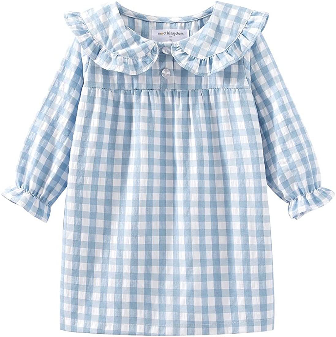 Amazon.com: Mud Kingdom Toddler Girls Ruffle Collar Nightgowns Plaid Long Sleeve Blue 2T: Clothin... | Amazon (US)