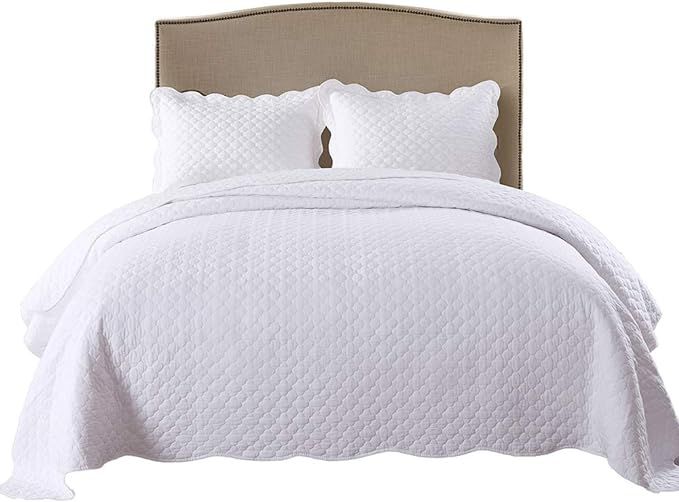 MarCielo 3 Piece 100% White Cotton Quilt Set Lightweight Bedspread Bed Coverlets Comforter Set, G... | Amazon (US)