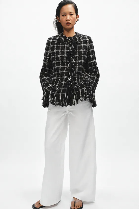 ZW COLLECTION FRINGED PLAID JACKET | Zara US