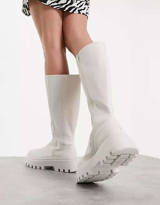ASOS DESIGN Cora chunky knee boots in off-white | ASOS (Global)
