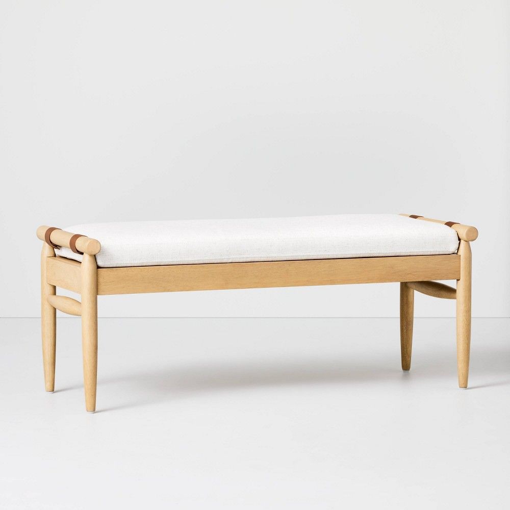 Upholstered Natural Wood Accent Bench Oatmeal - Hearth & Hand with Magnolia | Target