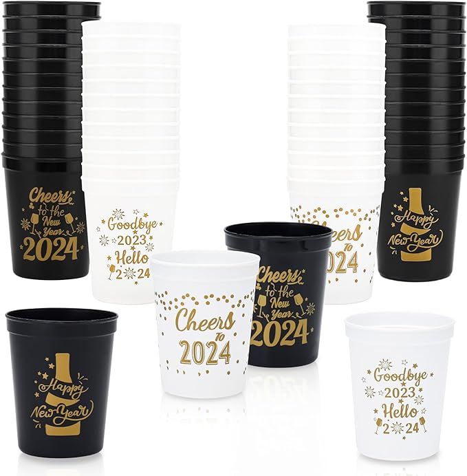 Ainibar Happy New Year Party Cups - 20 Pack Reusable Tumblers, 16oz Plastic Holiday Stadium Cups,... | Amazon (US)