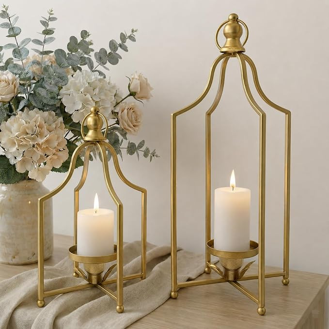 12.5" & 16.5" Timeless Cozy Decorative Lanterns Set of 2, Handcrafted Metal Iron Candle Holders, ... | Amazon (US)