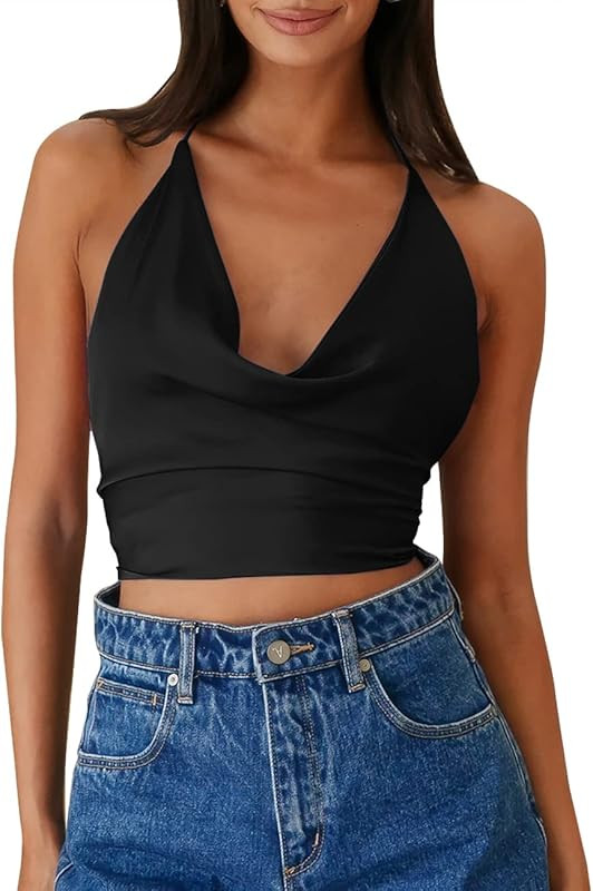 Arjungo Women's Tie Dye Satin Silk Cowl Neck Backless Adjustable Spaghetti Strap Tie Knot Back Cami  | Amazon (US)