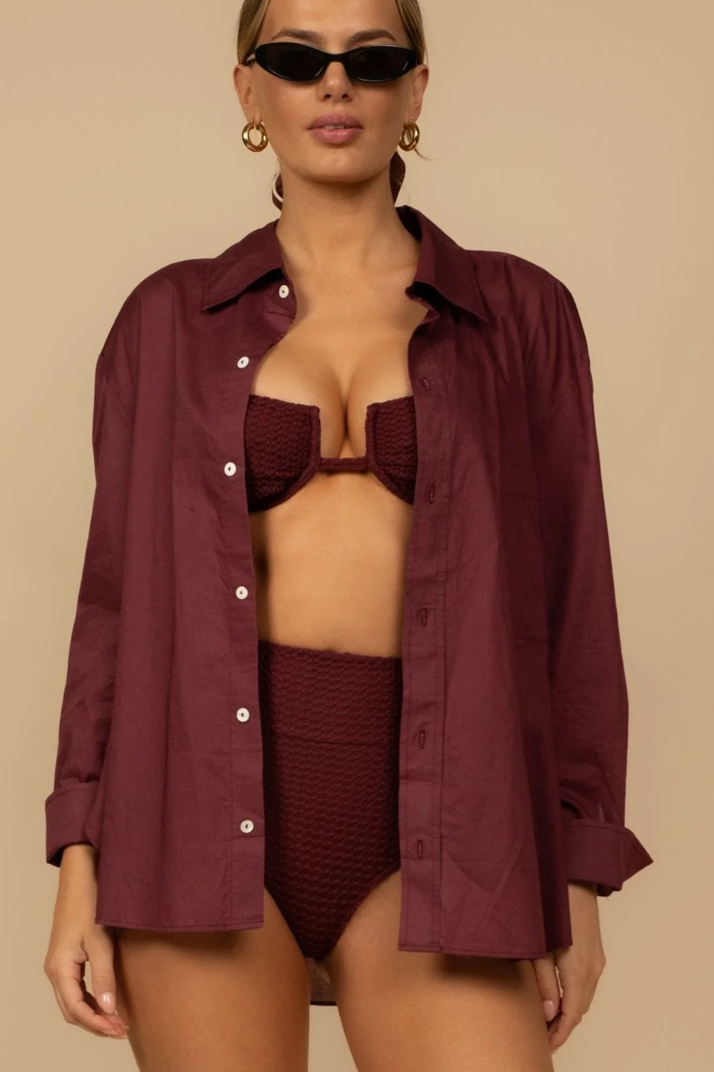 Maroon Boyfriend Button-Down Shirt | Montce