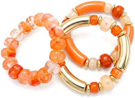 Multi Color Stretch Chunky Beaded Stackable Bracelets for Women- Layering Bead Strand Statement W... | Amazon (US)