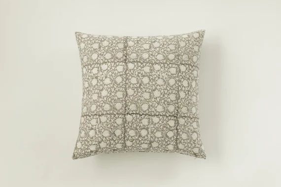 Neutral block print pillow cover, neutral throw pillows, Neutral floral pillow, modern farmhouse ... | Etsy (US)