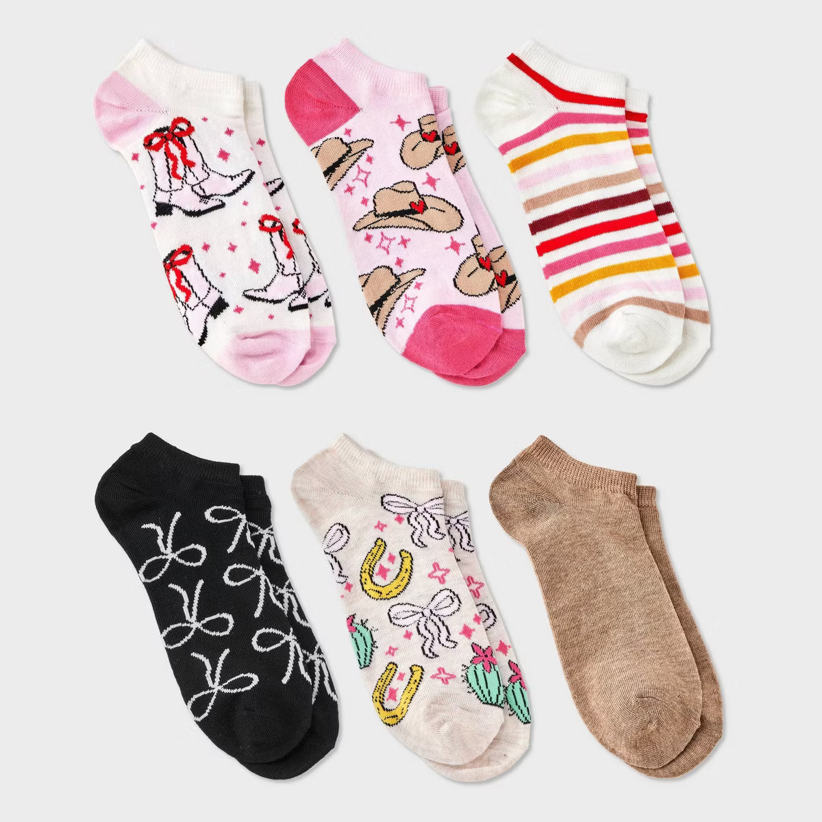 Women's Western Bows 6pk Low Cut Socks - Assorted Colors 4-10 | Target