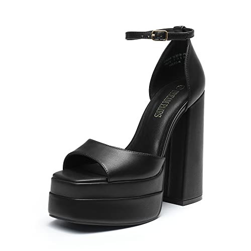 DREAM PAIRS High Heels Chunky Block Platform Heels for Women Ankle Strap Sexy Open Square Toe Heels Dressy Pumps Sandals,Size 11,Black,SDHS2324W | Amazon (US)