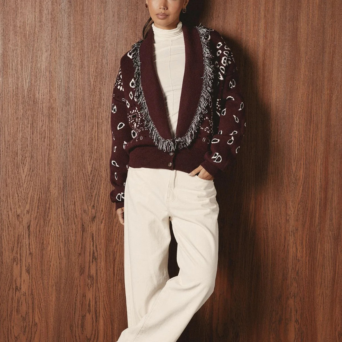 LANA Burgundy Paisley Short Cardigan | Noughts and Kisses