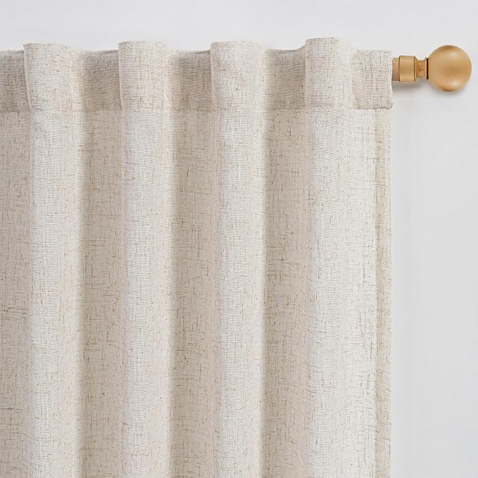 MYSKY HOME Linen Curtains for Living Room, Natural Semi Sheer Curtains & Drapes 84 inches Length ... | Amazon (US)