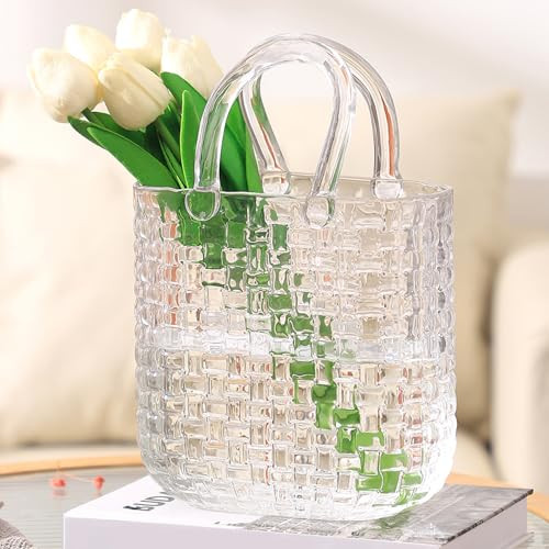 PORPAN Glass Purse Vase, Purse Vase for Flowers, Unique Purse Flower Vase, Large Glass Bag Vases, 10 Inch Handbag Shaped Vases for Home, Living Room, Bedroom, Table, Office Decor | Amazon (US)