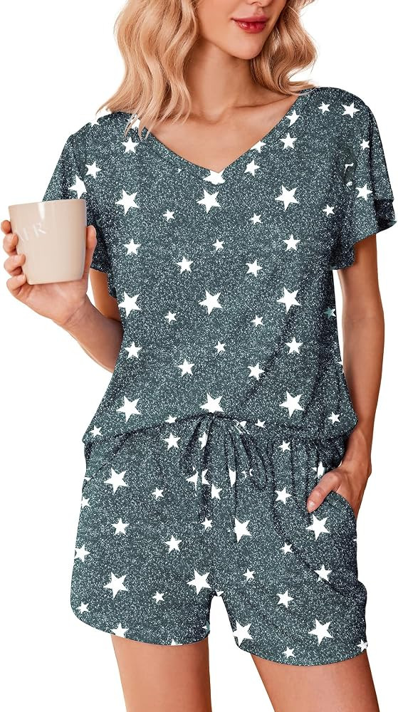 Ekouaer Women's Pajamas Set Ruffle Sleeves Sleepwear V Neck Comfy 2 Piece Pjs Loungewear Set with... | Amazon (US)