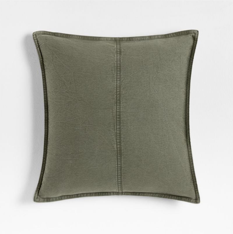 Amanha Washed Organic Cotton Denim 20"x20" Burnt Green Throw Pillow with Feather Insert + Reviews... | Crate & Barrel