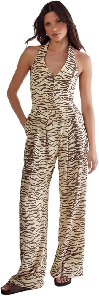Nasty Gal Women's Zebra Print Linen Tailored Pants | Amazon (US)