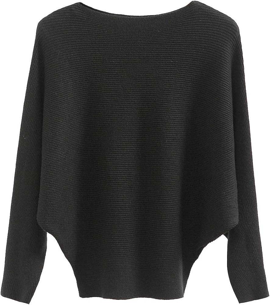 Boat Neck Batwing Sleeves Dolman Knitted Sweaters and Pullovers Tops for Women | Amazon (US)