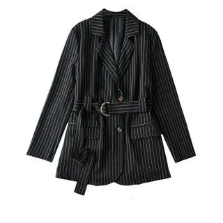 Pinstriped Belted Blazer | YesStyle Global