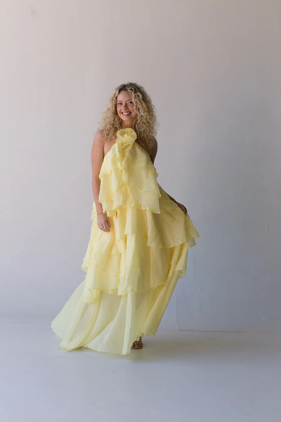 Dahlia Floral Ruffle Maxi Dress - Yellow | Fancyd Boutiqe
