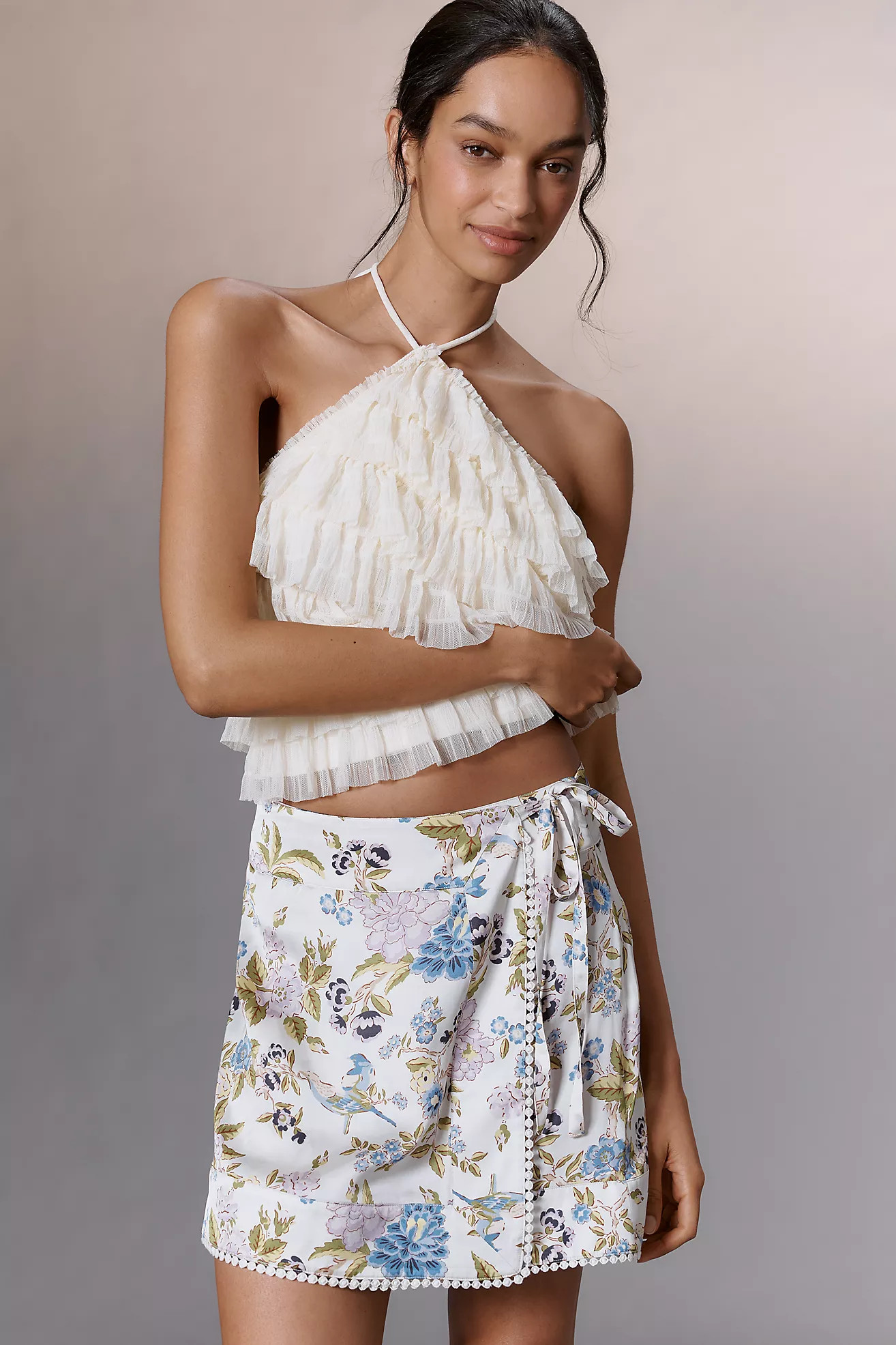 Maeve Printed Satin Wrap Mini Skirt | Anthropologie (US)