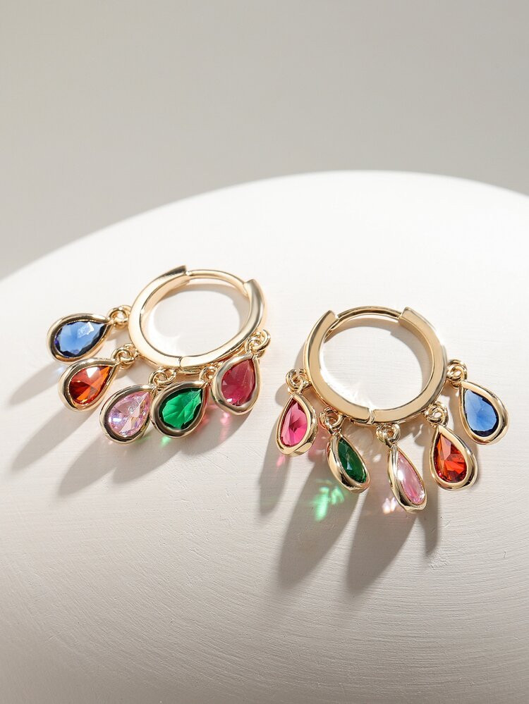 1pc Water-drop Cubic Zirconia Decor Earrings Copper Jewelry | SHEIN