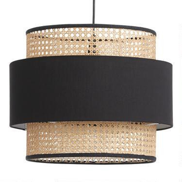 Natural Rattan and Black Fabric Pendant Lamp | World Market