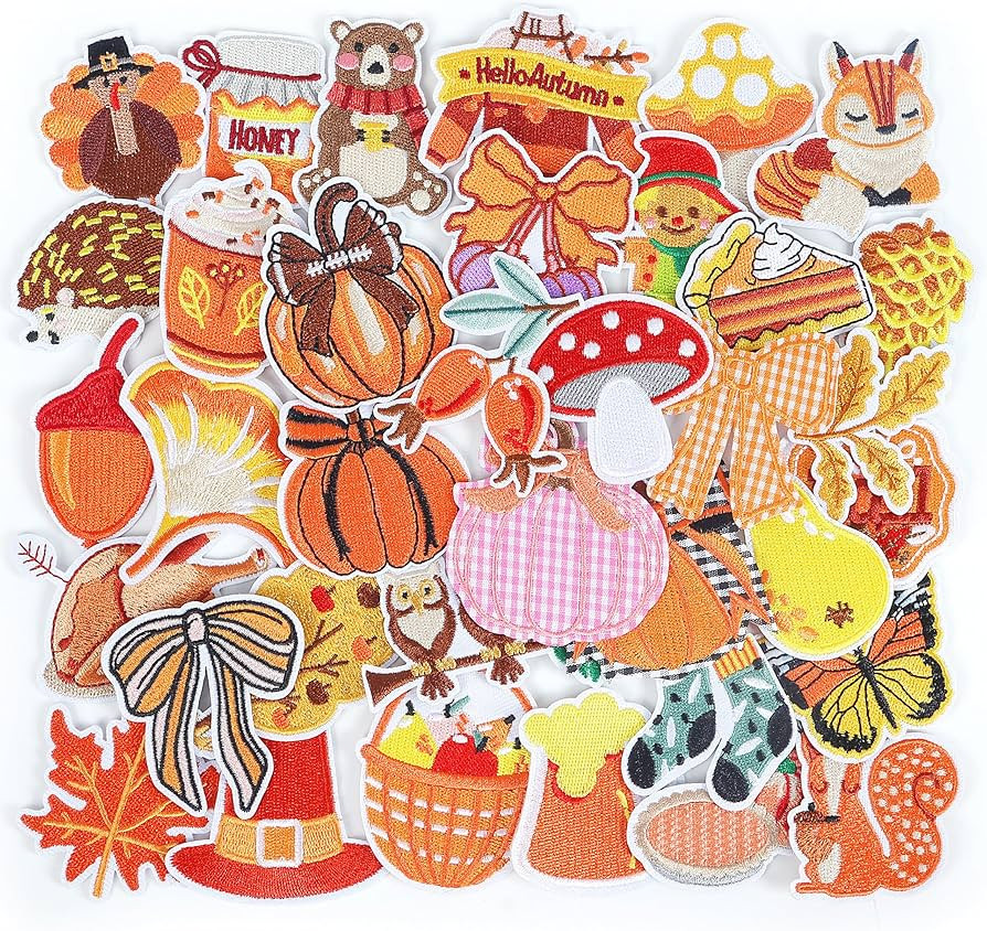 Funcolor Fall Iron on Patches for Thanksgiving: 36pcs Autumn Maple Pumpkin Embroideried Appliques... | Amazon (US)