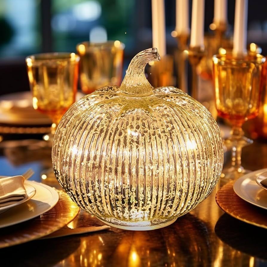 Mercury Glass Light up Pumpkin with Timer- Fall Decoration for Home- Amazon Pumpkin, Amazon Home-... | Amazon (US)