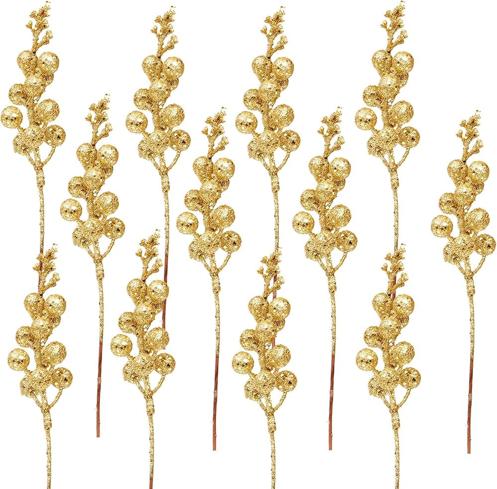 DR.DUDU 24 Pack Christmas Glitter Red Berries Stems for Christmas Tree Decoration, 7.8" Artificial C | Amazon (US)