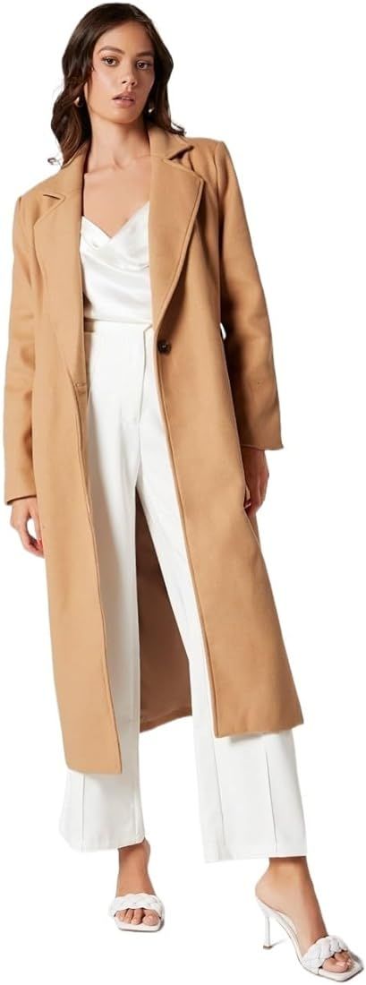 KAKIGO Women's 2023 Winter Wool Coat Overcoat Notched Collar Single Button Long Sleeve Overcoat W... | Amazon (US)