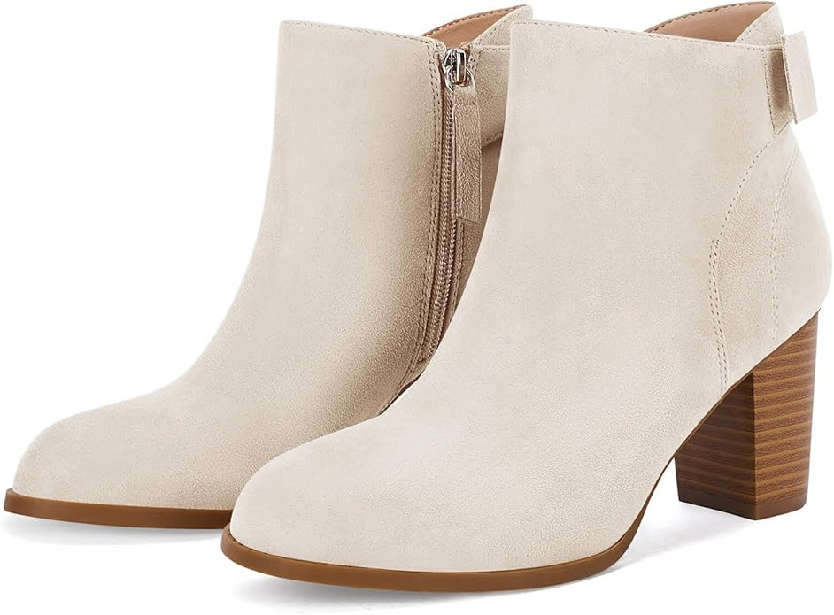 Coutgo Women's Fall Ankle Boots Shoes Chunky Block Stacked Heel Bow Tie Pointed Toe Dress Booties... | Amazon (US)