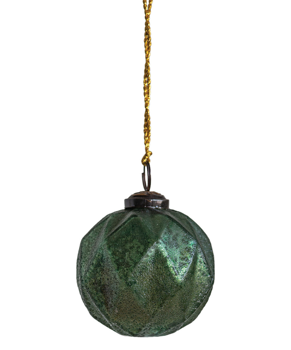 Creative Co-Op Holiday Ornaments Green - 3'' Green Weathered Diamond Glass Ball Ornament | Zulily