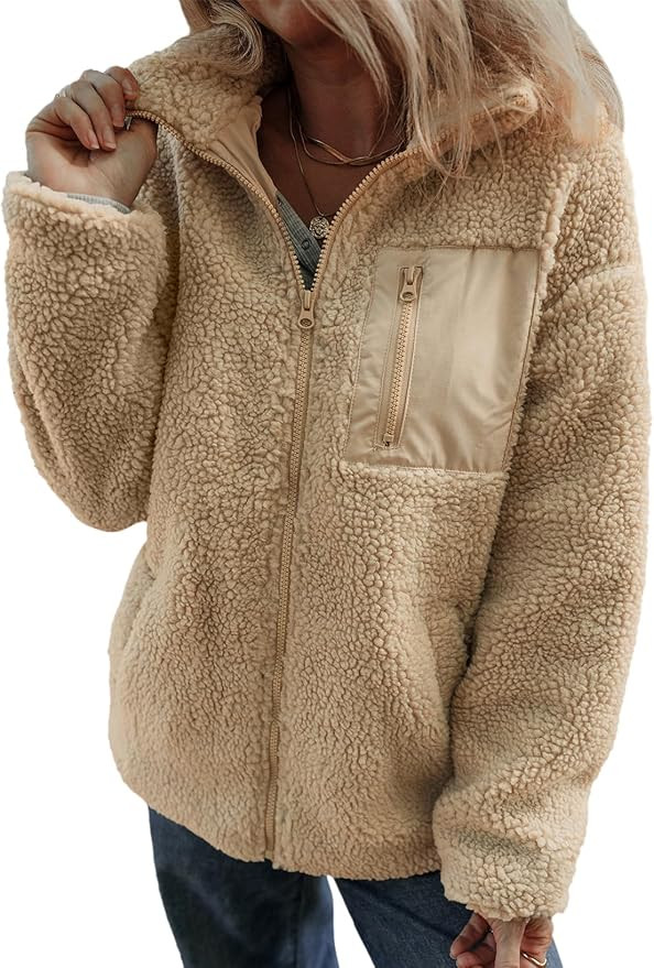 Dokotoo Womens Winter Trendy Full Zipper Fleece Jackets Long Sleeve Relaxed Warm Teddy Coats with... | Amazon (US)