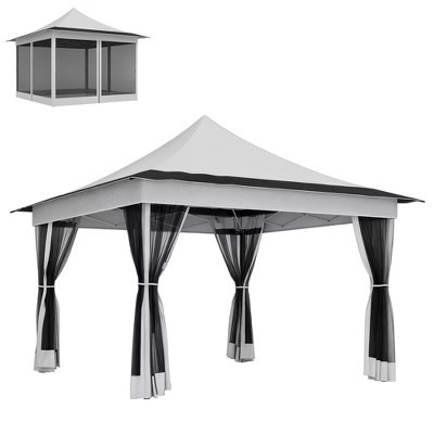 Outsunny 12 x 12 ft. Pop Up Canopy Tent with Mesh Netting, Height Adjustable, UPF50+ Instant Sun Shelter, Light Gray | Target