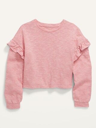 Long-Sleeve Ruffle-Trimmed M&#xE9;lange Cropped Sweater for Girls | Old Navy (US)