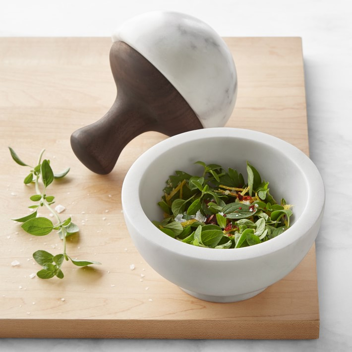 Williams Sonoma White Marble and Walnut Mortar & Pestle | Williams-Sonoma