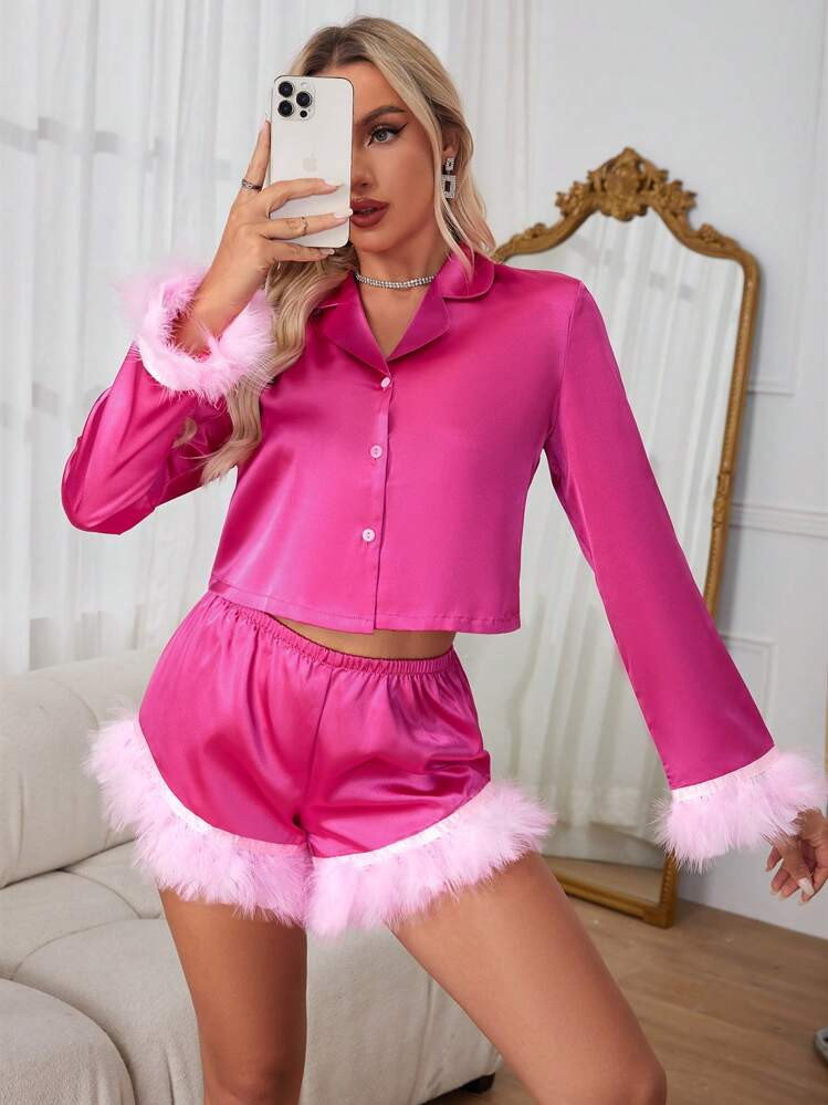 Women's Color Blocking Patchwork Pajama Set | SHEIN