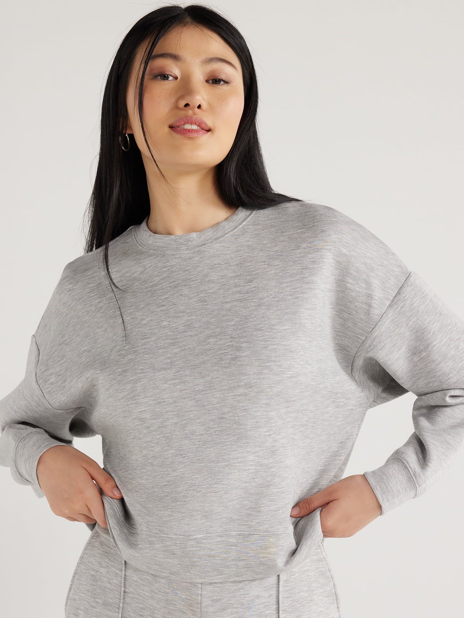 Scoop Women's Scuba Knit Cropped Sweatshirt with Drop Sleeves, Size XS-XXL | Walmart (US)