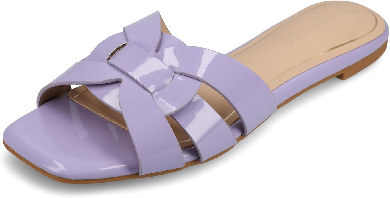 Journee Womens Flat Open Square Toe Fashion Banded Sandal Comfortable Dressy Slip On Arrina Slide | Amazon (US)