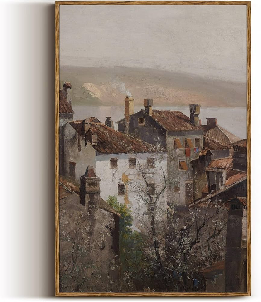 VIYYIEA Vintage Framed Canvas Wall Art, European Towns Landscapes Art, Living Room Hallway Bedroo... | Amazon (US)