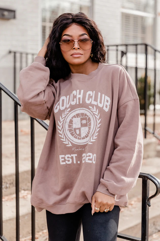 Couch Club Mocha Oversized Graphic Sweatshirt | Pink Lily