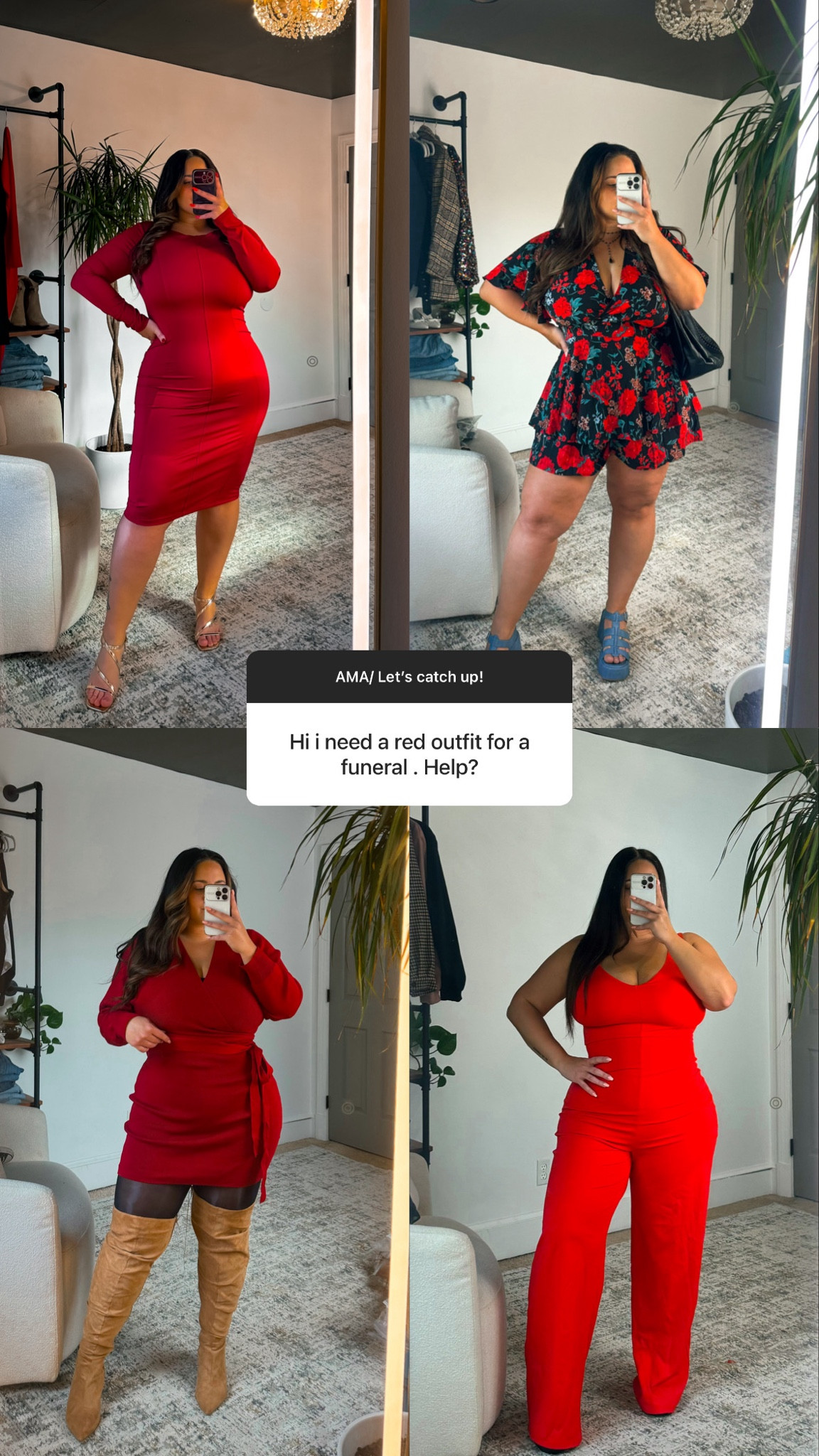 RED OUTFIT IDEAS! 

XXL in all pieces except the mini sweater dress, that is a size XL. 