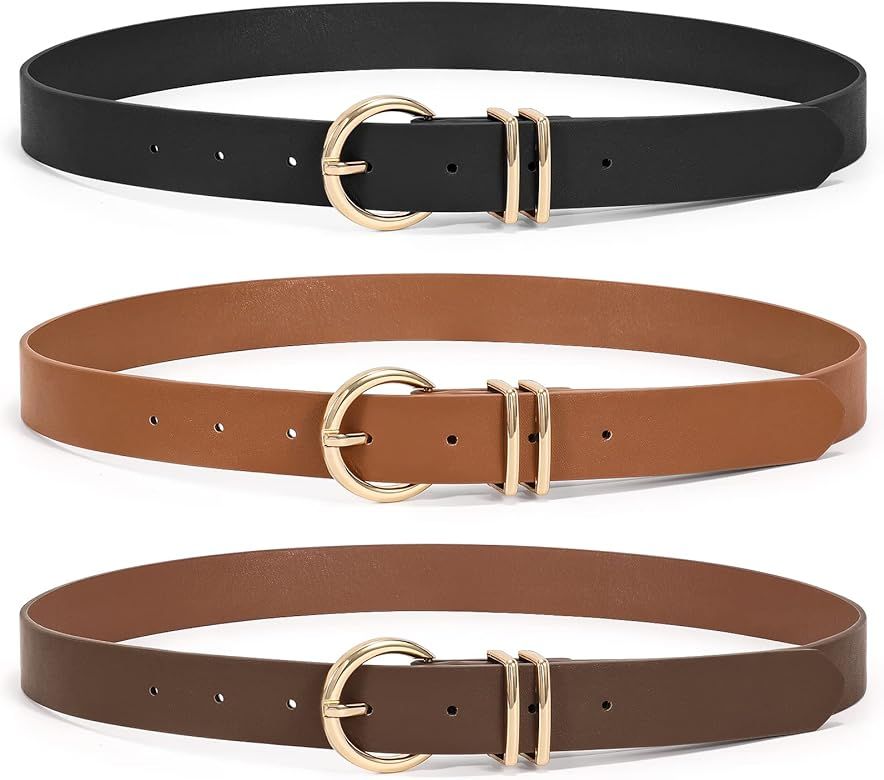 XZQTIVE 3 Pack 2Pack Women Belts For Jeans Dresses Pants Ladies Leather Waist Belt with Gold Buck... | Amazon (US)