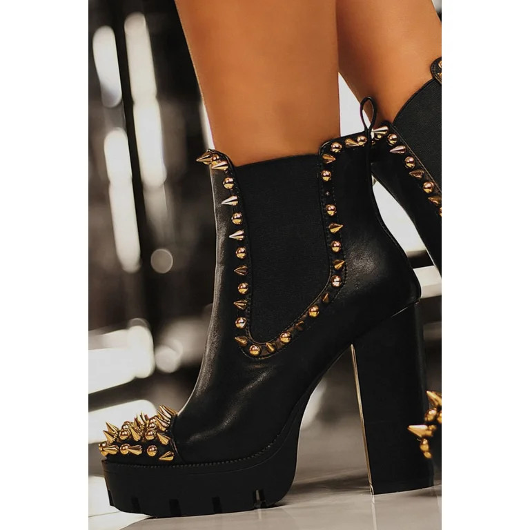 Cape Robbin Jagged Chunky Heel Spike Studded Platform Chelsea Bootie Black (11, Black) | Walmart (US)